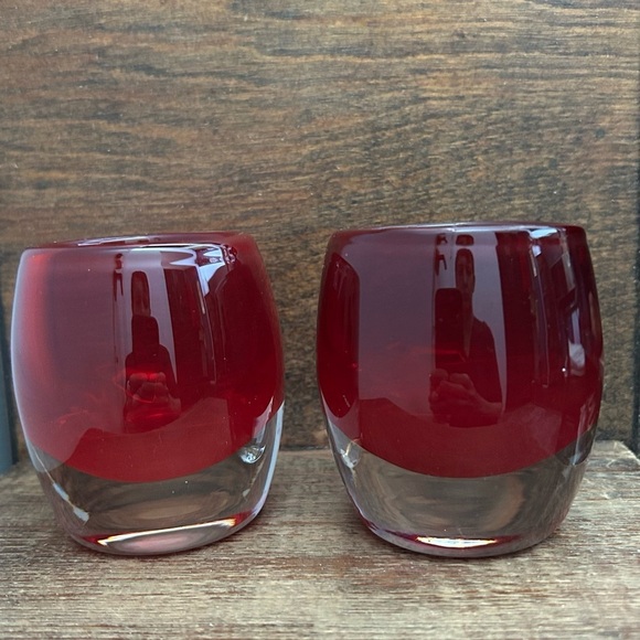 Crate & Barrel Pair of Red Glass Votive Candle Holders - Picture 8 of 16